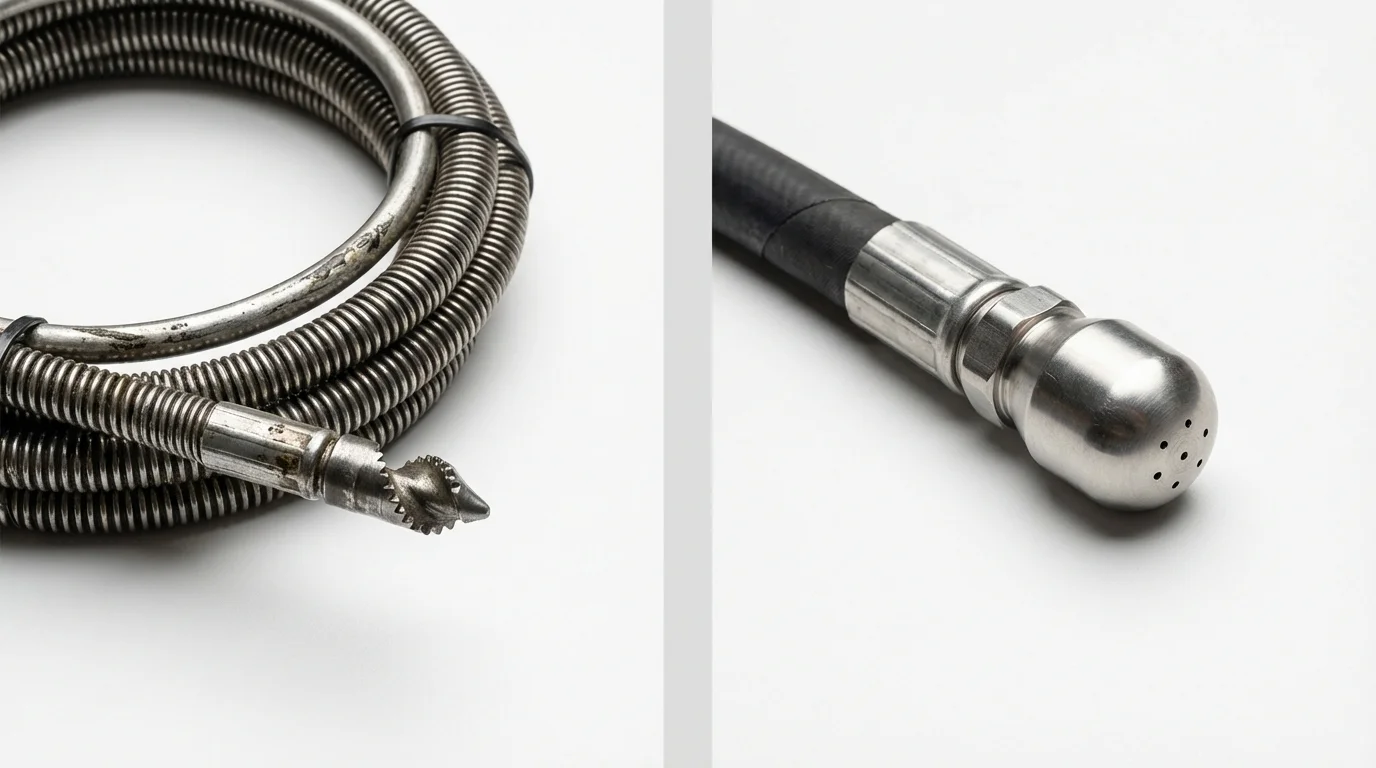 Drain snake cable and hydro jetting nozzle used for drain cleaning in Middleton, MA