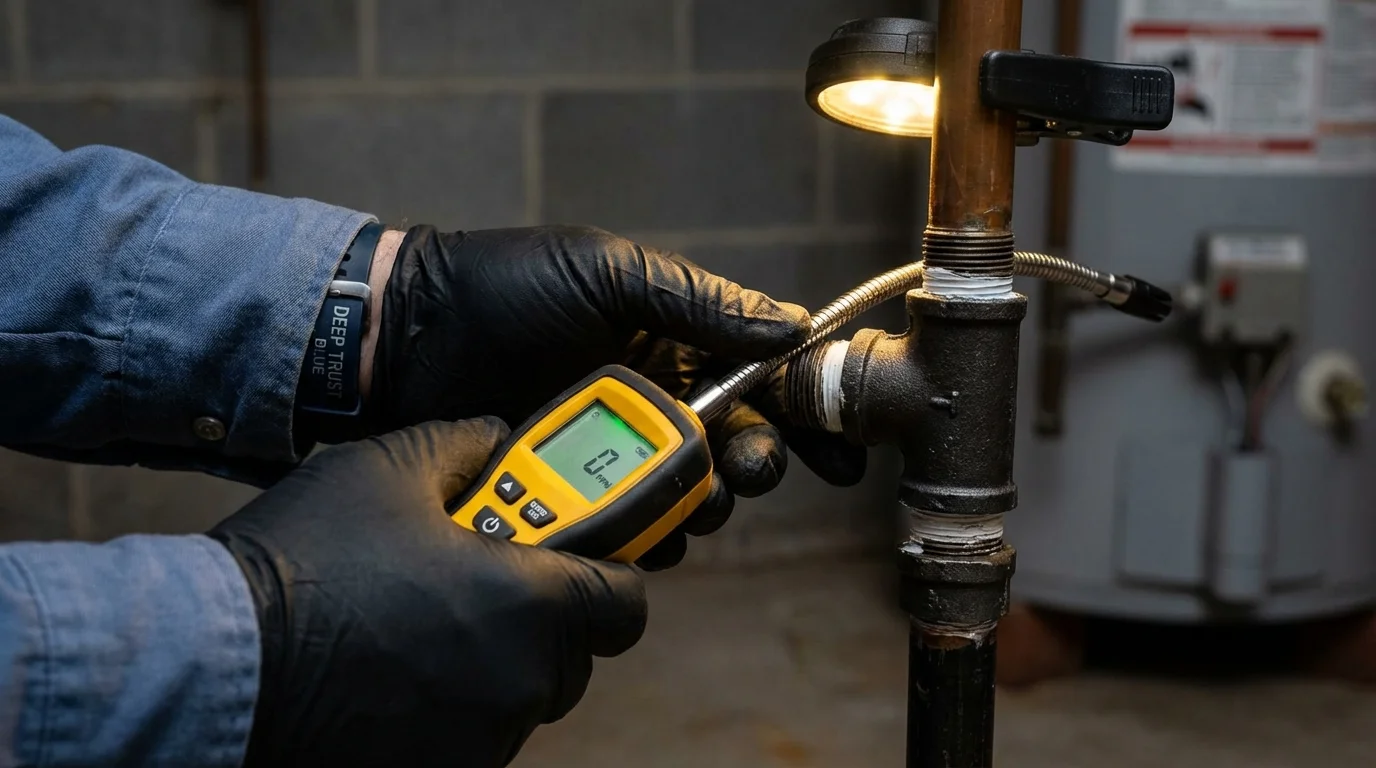 Gas leak detection with electronic sniffer by Johns Plumbing LLC in Middleton